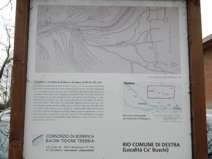 Mappa del settecento che rappresenta il reticolo idrografico dei rivi di destra e di sinistra derivati dal Trebbia, da Rivalta alla città di Piacenza
